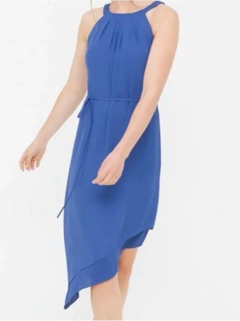 White House Black Market Marine Blue Halter Asymmetrical Dress Womens Size 2